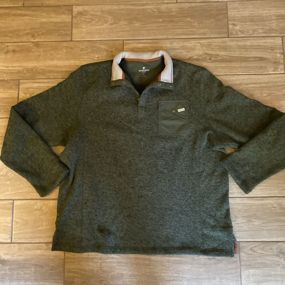 Woolrich Green 1/4 Quarter Button Up Pullover Army Green Sweater Jacket XL